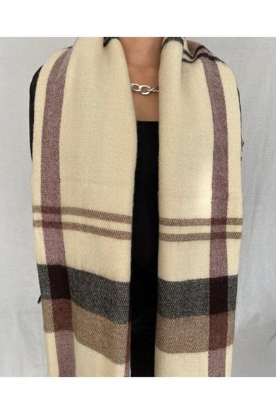 Mathilda Aksesuar Beige Striped Soft Textured Scarf