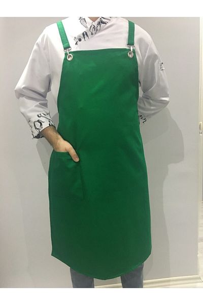 ADALILAR İŞ ELBİSELERİ Halterneck Kitchen Apron Master Chef Barista Apron Cafe Restaurant Chef Waiter Cook (Green)