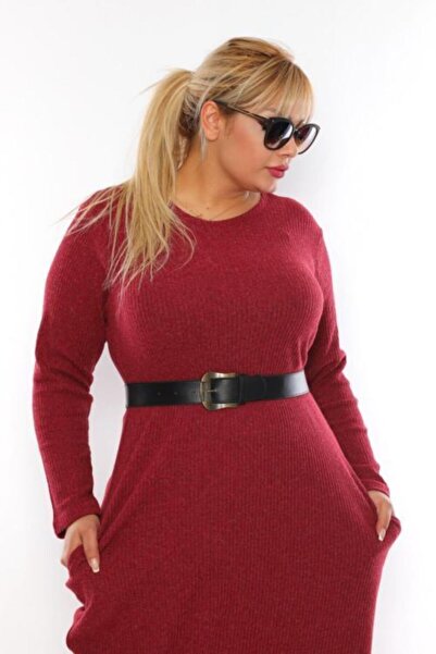 Şirin Butik Women's Large Size Red Camisole Fabric Long Dress