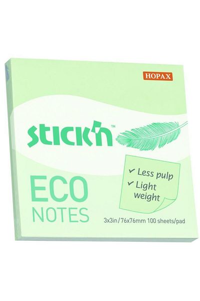 Hopax Stickn 76x76mm Eco Notes ورق ملاحظات لاصق باللون الأخضر الباستيل 100 ورقة (12 عبوة) 21748