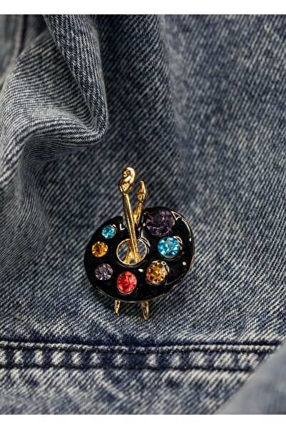 The All Brands Palet Taşlı Broş Siyah