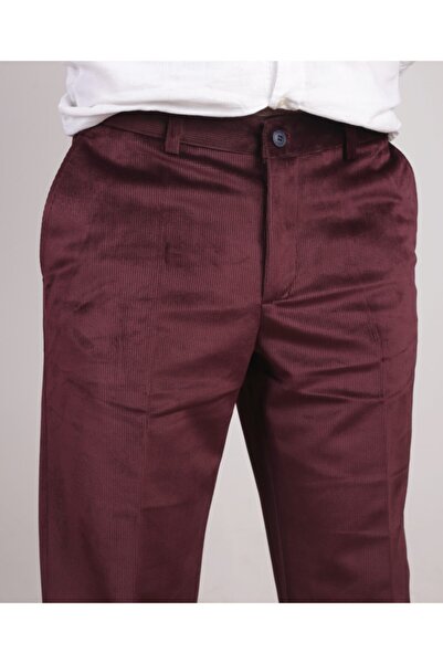Bilgiçler Erkek Bordo Kareli Kadife Pantlon Kaplam