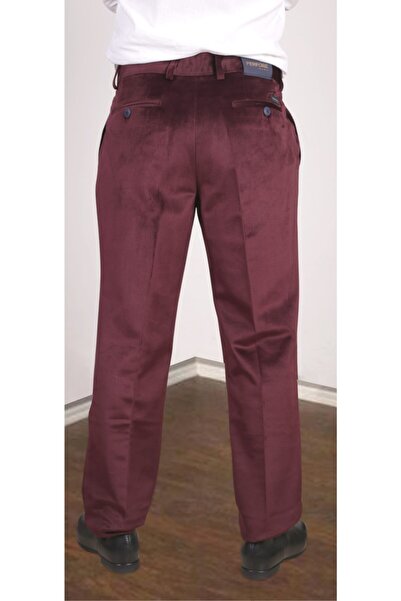 Bilgiçler Erkek Bordo Kareli Kadife Pantlon Kaplam