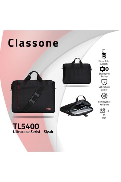 Classone حقيبة كمبيوتر محمول سوداء Ultracase Tl5400 مقاس 13-14 بوصة