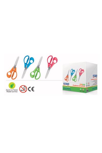 Gıpta Children's Scissors Blunt Tip Ergo Ruled Abs Handle 4 Colors (Pack of 24) K7120