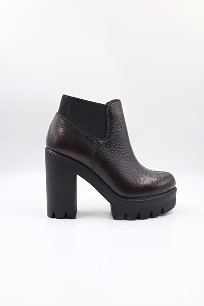 Impero Hakiki Açma Bordo Floter Deri Yüksek Kalın Topuklu Lastikli Bot