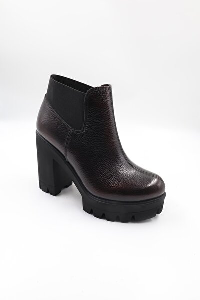 Impero Hakiki Açma Bordo Floter Deri Yüksek Kalın Topuklu Lastikli Bot