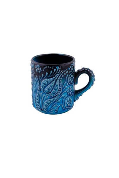 ANADOLU ÇİNİ Seramik El Dekoru Turkuaz Renkli Kupa Bardak- Kalemlik