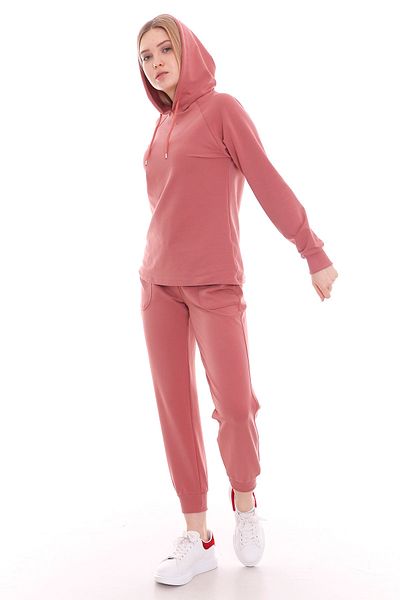 DISENTIS MODEST Dried Rose Hooded Long Sleeve Lace Up Women's Sweatshirt