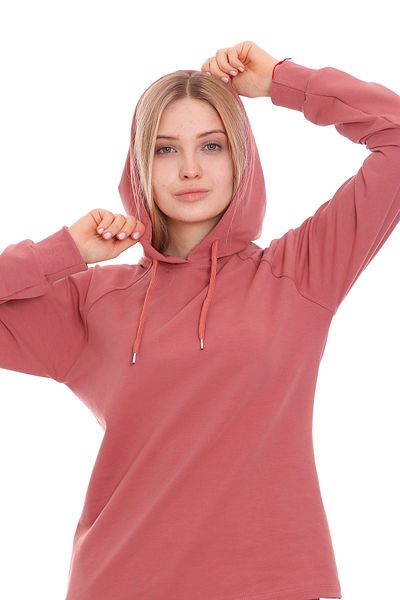 DISENTIS MODEST Dried Rose Hooded Long Sleeve Lace Up Women's Sweatshirt
