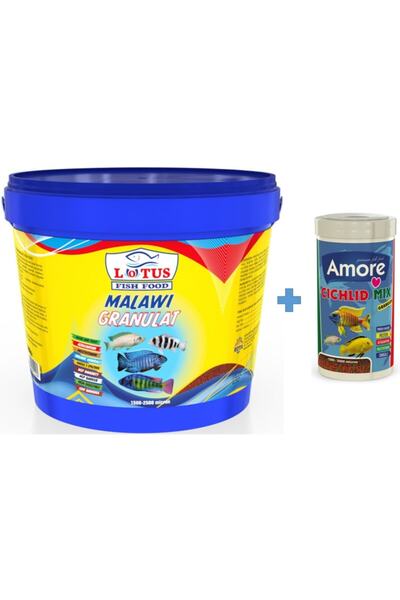 Lotus Malawi Granulat Omega3 3 Kg Kova + Cichlid Mix 1000ml Kutu Yunus Sarı M...