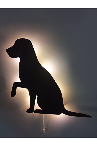 CajuArt Pati Uzatan Köpek Led Işıklı Ahşap Tablo Duvar Dekoru Süs