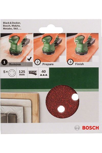 Bosch - Eccentric Sandpaper 5 Pieces, 125 Mm 40 Grit 8 Holes