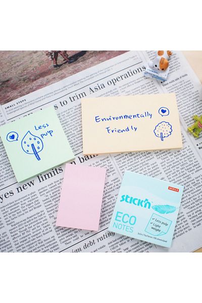 Hopax Stickn 76x51mm Eco Notes ورق ملاحظات لاصق أصفر باستيل 100 ورقة (12 عبوة) 21741