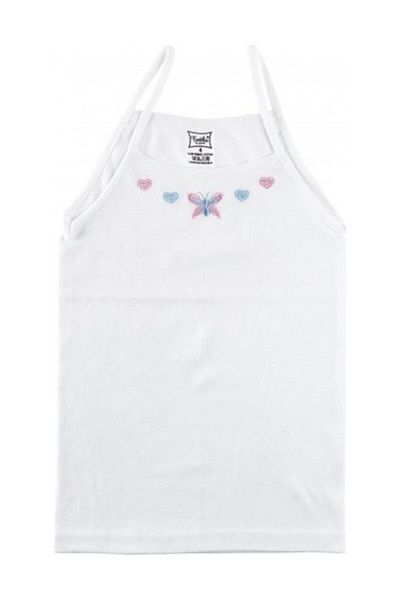Tutku 0165 Tricou cu bretele din frânghie albă pentru fete, brodat, pachet de 6