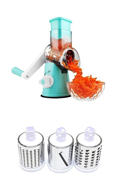 La Push Concept Turquoise Handle Manual Vegetable Chopper 3 Different Steel Blades