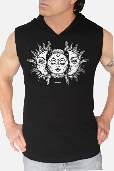 ROCKANDROLL Tricou fără mâneci cu glugă Black Moon Sun pentru bărbați