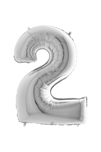 Huzur Party Store Gümüş 2 Rakamı 40 cm Küçük Boy Folyo Balon 16 Inç