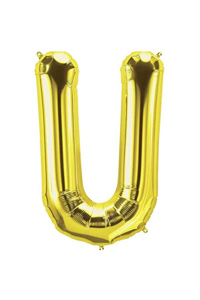 Huzur Party Store بالون فويل أصفر ذهبي متوسط الحجم 34 بوصة حرف U ذهبي 75 سم