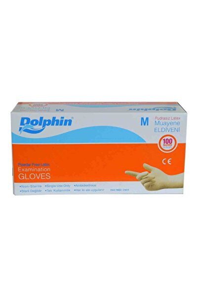 Dolphin قفازات لاتكس بيضاء خالية من البودرة مقاس متوسط (M) عبوة من 100 قطعة