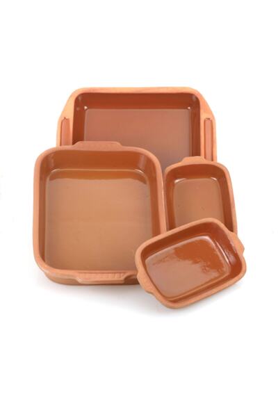 Avanos 4 Parça Sırlı Kulplu Tepsi Güveç Seti