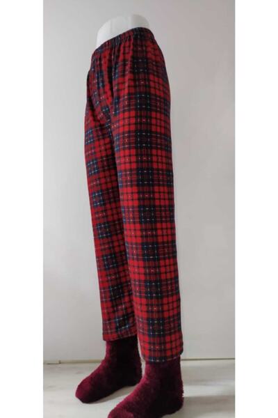 As Çamaşırlık Kırmızı Ekoseli Kadife Pijama Altı Yeni Sezon