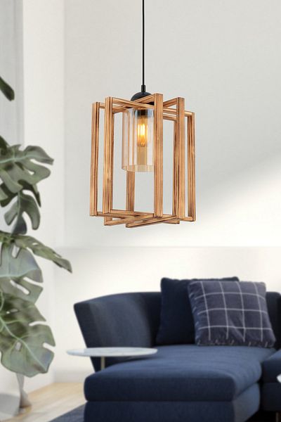 BCD TASARIM AYDINLATMA Meridian Wooden Pendant Lamp - Compatible with Entrance, Hall, Living Room, Kitchen, Bedroom and Children's Room