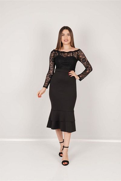 giyimmasalı Φόρεμα με φούστα φούστα Guipure Bottom Scuba Flounce - Μαύρο