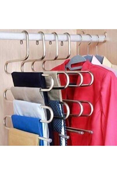 ASKA Umeraș pentru pantaloni și eșarfe din metal cu 5 straturi Umeraș organizator pentru garderobă 4 buc
