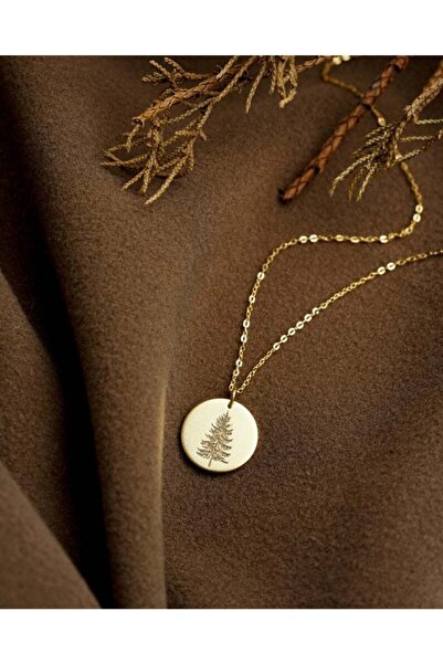 silver925express Kadın 24 Ayar Has Altın Kaplama Çam Ağacı Kolye