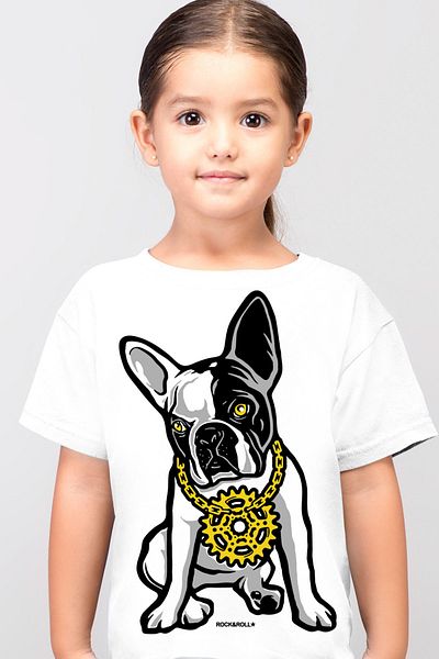 ROCKANDROLL Tricou alb cu mânecă scurtă de rapper francez pentru fată