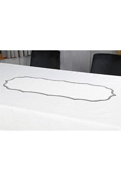 caka home design RUNNER LISA تأثير الكتان المطرز (أسود)