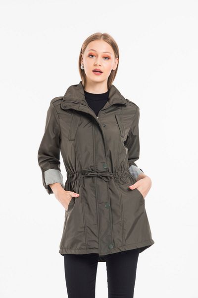 ladyzey Women's Gathered Waist, Side Pocket, Foldable Sleeve Lined Trench Coat