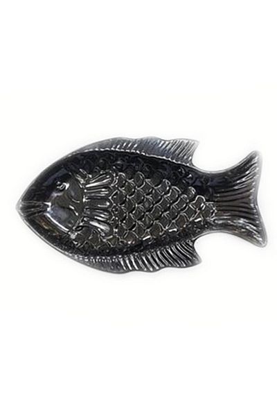 Evren Fish Patterned Black Serving Plate Thermo Melamine 32*18cm