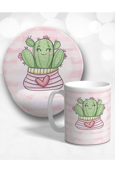 Onartem Cactus Colored Oval Wrist Mouse Pad and Mug Set - Cute
