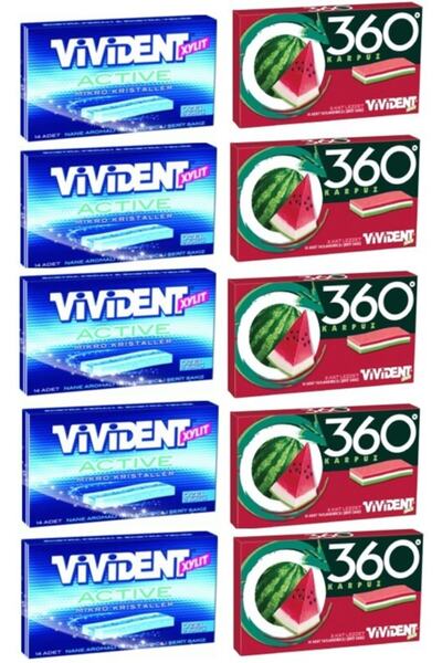 Vivident 3d Cüzdan_5*active Nane+5*360 Karpuz (10 Adet)