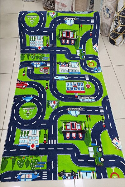 Genel Markalar Arabalı Yollu Özel Ölçü Kesme Çocuk Odası Halısı