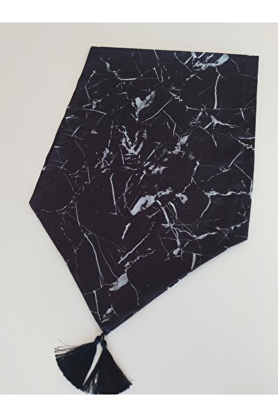 dehaberk Siyah Mermer Desen Dijital Baskılı Runner