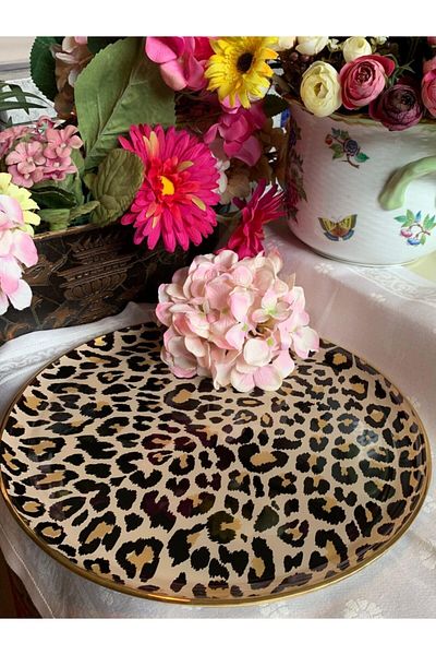Ezem Leopard -d Shiny Gold Glass Tray 35/35