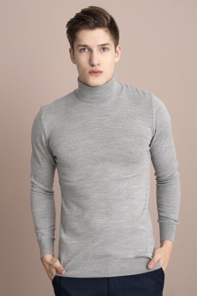TENA MODA Ανδρικό πλεκτό πουλόβερ σε γκρι μελανζ πλήρες ζιβάγκο