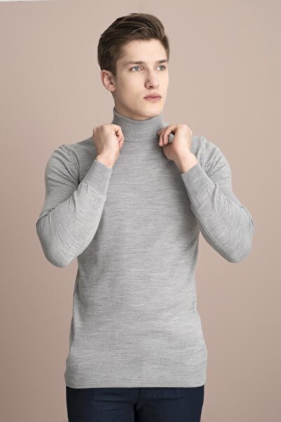 TENA MODA Ανδρικό πλεκτό πουλόβερ σε γκρι μελανζ πλήρες ζιβάγκο