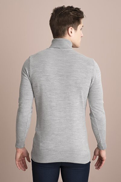 TENA MODA Ανδρικό πλεκτό πουλόβερ σε γκρι μελανζ πλήρες ζιβάγκο