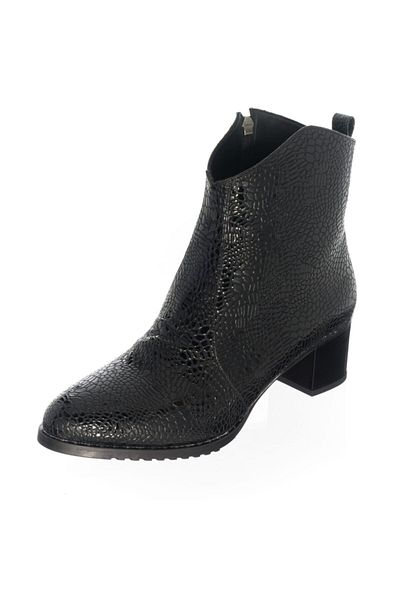 İriadam K976 Black Patent Leather Printed Comfortable Wide Fit Large Size Women's Boots