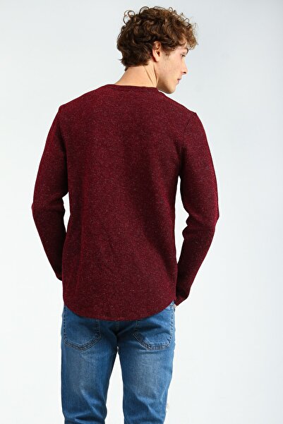 Collezione Ανδρικό πλεκτό πουλόβερ με μακρύ μανίκι με λαιμόκοψη μπορντό