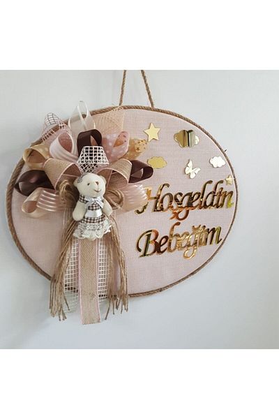 Baby Design Linen Baby Door Ornament with Teddy Bear