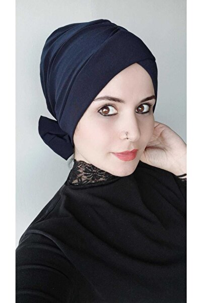 BAV Butik Ayvitrin بونيه نسائي بفيونكة مزدوجة الجوانب باللون الأزرق الداكن