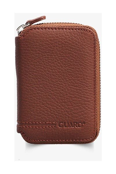 GUARD Unisex Mini Wallet - Tan Grazy, Zippered, Genuine Leather - 796