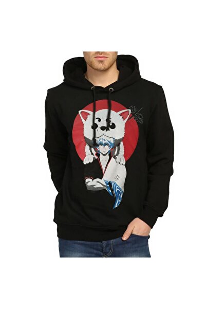 Bant Giyim سويت شيرت جينتاما بغطاء رأس أسود - تصميم الرسوم المتحركة