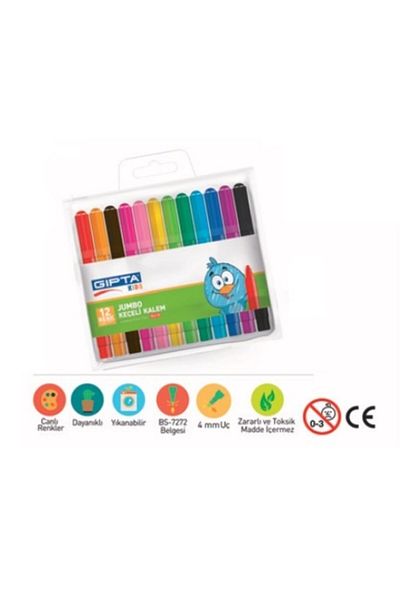 Gıpta Jumbo Felt Crayons Pvc Zip Bag 12 Colors K4101
