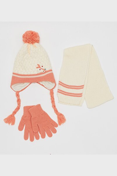 Vemod Basket Knitted Girl's 3-Piece Beanie Set - Salmon